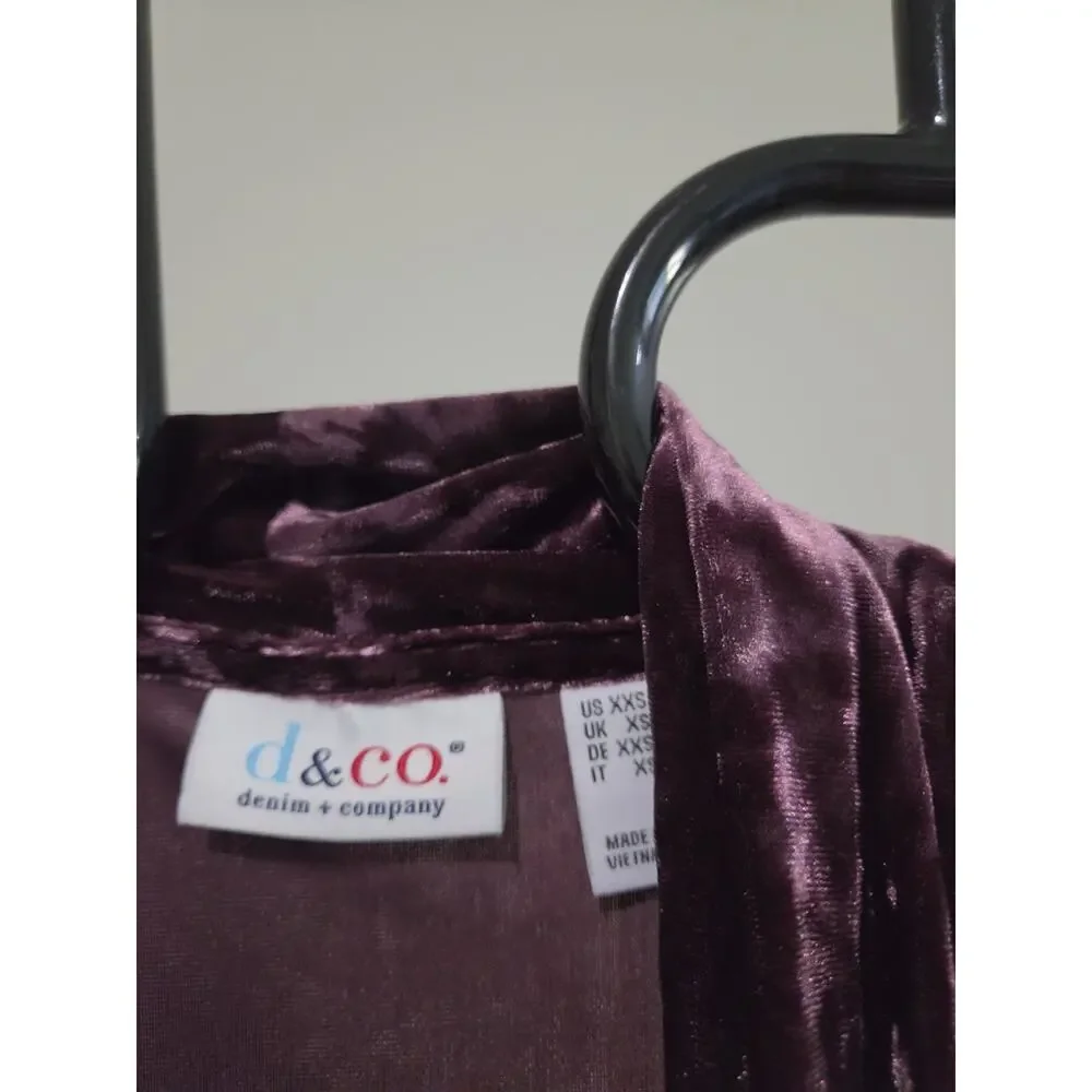 Denim & Co XXS Deep Burgundy Crushed Velvet Cardigan & Tank 2Fer A710047 NWOT